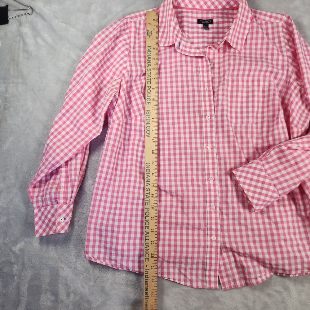 Talbots Gingham Button Down Shirt 14WP Pink‎ White Cottagecore Classic Preppy - Picture 3 of 6